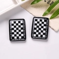 Miniature checkerboard plates with Good Life print for dollhouse and DIY crafts - Rectangle-Black