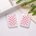 Miniature pink checkered resin plate with Good Life border for DIY dollhouse crafts - Rectangular - Pink and White