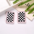 Miniature resin checkered plates with pink edges and Good Life text for DIY crafts - Rectangular - Pink and Black