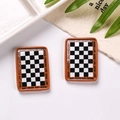 Miniature rectangular resin checkerboard plate with Good Life text for DIY dollhouse - Rectangular - Coffee and Black
