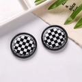 Miniature black and white checkerboard round resin charms with Good Life lettering - Round-Black