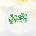 St. Patrick's Day green bow earrings in acrylic with shamrock print and glitter finish - Bow Disc Style (E4055)