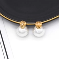 Elegant double-sided pearl stud earring with champagne gemstone and gold finish - Champagne