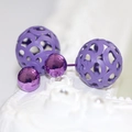 Double-sided matte purple hollow ball stud earrings featuring a minimalist Korean design - Purple