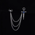 Gothic skull and sword chain brooch with blue stone and silver tassel for Halloween - Silver (Z83-2)