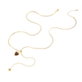 Collana dorata con ciondolo a cuore marrone e chiusura a moschettone su sfondo bianco - Collana con Pendaglio Cuore Marrone e Perlina Rotonda Dorata (X692) / Oro