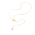 Collana lunga a catena serpente dorata con perla barocca e fibbia scorrevole regolabile - Anello con Perla e Pendaglio in Perla Barocca Bianca (X503)