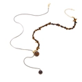 Collana lunga con ciondolo occhio di tigre, pietre marroni e catena a serpente nera - Stile Giunzione in Ghiaia Occhio di Tigre e Doppia Perlina (X629-6) / Oro antico