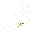 Elegante collana dorata con ciondolo a croce di cristallo e perla marrone lucida - Stile Pendaglio Croce con Strass Dorato (X302) / Oro
