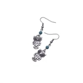 Dettaglio orecchino a forma di civetta vintage con perla blu su sfondo bianco puro - Forma di gufo / Argento Antico/Blu