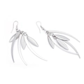 Elegant silver leaf tassel drop earrings with delicate vein textures and hook design - Silver