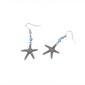 Détail de boucles d'oreilles étoile de mer rétro avec perles bleu ciel style marin - Étoile de Mer Style (E1231-5)