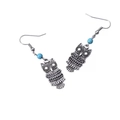 Boucles d'oreilles hibou en argent vintage avec perles turquoise et style ethnique - Hibou Style 3 (E1231-3)