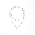 Collana lunga di perline con occhio di tigre, perle e chiusura a levetta OT dorata - Collana con Chiusura a T Vintage in Pietra Mista e Perla Artificiale (X811) / Oro
