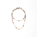 Collana lunga con occhio di tigre, perle e ciondolo a forma di pony dorato elegante - Collana Lunga con Chiusura a Doppio Anello e Perline Multi-elemento (X833) / Oro
