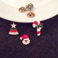 Lot de pins de Noël en émail avec Père Noël, sapin et canne à sucre sur base dorée - Ensemble de 3 Sucres d'Orge (Z142)