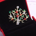 Broche sapin de Noël avec cristaux rouges et verts sur base dorée en boîte à bijoux - Sapin de Noël en Strass (Z55)