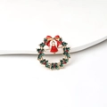 Broche couronne de Noël en émail vert avec nœud rouge et petite cloche pendante - Style Couronne de Noël avec Cloche (Z413)