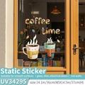 Cartoon coffee cup electrostatic wall sticker for glass, 36x37cm coffee time wall art - Autumn Coffee (Static Cling) / Medium