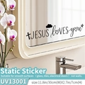 JESUS loves you black static window sticker with cross and stars for glass and mirrors - Medium / Black (Static Cling)