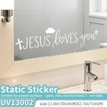 Jesus Loves You static sticker for mirrors and windows with cross and heart motifs - Medium / White (Static Cling)