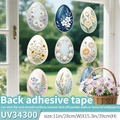 Pegatinas de huevos de Pascua con motivos florales pintados a mano en azul y crema - Medio / Huevos De Pascua Decorados (con Reverso Adhesivo)