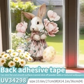 Pegatina de Pascua para ventana con conejo en vestido floral y huevos decorativos - Estilo Conejo De Dibujos Animados Y Huevo (UV34298) / Mediano / Respaldo autoadhesivo