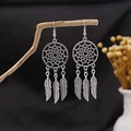 Bohemian dreamcatcher earrings in vintage silver finish with three feather charms - E4698-3./Antique Silver Dreamcatcher