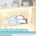 Cartoon white dog on blue floral mat wall sticker for smooth surface, size 29x16cm - Lying Down Left / Self-Adhesive Backing