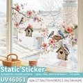 UV-bedruckter statischer Glasaufkleber mit rosa Blumen und blauen Vögeln am Fenster - Frühlingsblüte (Statisch Haftend) / Mittel