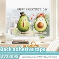 Valentine's Day avocado window sticker with Happy Valentine's Day text 24x20cm - Fruit Core Love (Self-Adhesive) / Medium