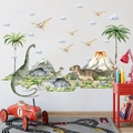 Watercolor dinosaur wall stickers with volcanoes and forest plants for kids bedroom decor - Oversized / Dinosaur Theme Style (KL36026)
