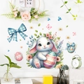 Easter wall sticker with white bunny holding colorful eggs and festive flowers - Easter Bunny Style (AM33003-FHJ01) / Medium