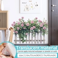 Pink rose and fence wall sticker made of translucent material measuring 55x40cm - Pink Rose Fence Style / Large