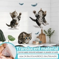 Tabby cat and blue feather wall decals, translucent cartoon cat stickers for kids room - Large / Cat Blue Feather