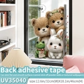 Cartoon animal window sticker with brown bears and white rabbit on glass surface - Plush Frog (Self-Adhesive) / Medium