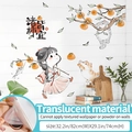 Wandsticker im Neujahrsstil mit Mädchen und Katze aus PVC-Folie in der Größe 82x74cm - Sui Feng (69249-Sui Feng) / Übergroß