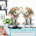 Muursticker met cartoon olifanten, bloemenkrans en sterren, 55x39cm doorschijnende folie - Neuspunt Hart (Translucent) / Groot