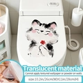 Cute cat with red flower toilet sticker in translucent material for bathroom decor - Proud Cat (Translucent)