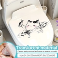 Waterproof cartoon ink cat toilet lid sticker with fish decor in translucent finish - Fishing Cat (Translucent)