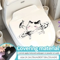 Waterproof PVC toilet sticker with cute black and white ink style cat and fish design - Fishing Cat (Blackout)