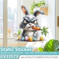 Easter static sticker featuring an angry bunny eating carrot with colorful eggs, 27x27cm - Guarding Radish (Static Cling)