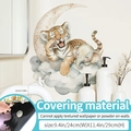 Cartoon tiger and elephant sleep on clouds wall decal for toilet lid cover decoration - Tiger and Elephant - Black Background High Opacity / Medium