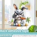 Funny grey bunny window sticker with Easter eggs and carrot, self-adhesive 27x27cm decal - Guarding Radish (Self-adhesive)