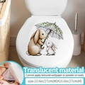 Cute bunny with umbrella watercolor toilet lid sticker in translucent material - Rabbits with Umbrella - Translucent / Medium