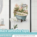 Floral bathtub wall sticker with 'Bath Room' text, 18x21cm UV double-sided decal - Self-Adhesive / Medium