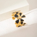Bracciale rigido regolabile in acciaio dorato con eleganti fiori in smalto nero - Petalo Nero Oro (S1010)