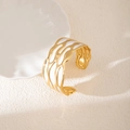 Bracciale rigido regolabile in oro e acciaio inossidabile con onde in smalto bianco - Texture a Onde Bianche (S999)