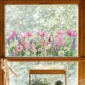 Floral window decals with pink tulips and lavender for baseboard glass decoration - Tulip Cosmos Lavender Style (AM25004) / 20cm x 50cm
