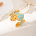 Bracciale rigido dorato regolabile con motivi blu di sirena e coda di balena - Bracciale Rigido Tema Sirena (S1014)